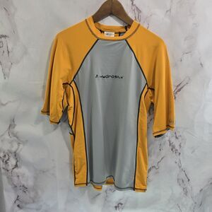 NRS Hydrosilk Mens XL Gray Yellow Rash Guard Swim Long Sleeve Top Shirt